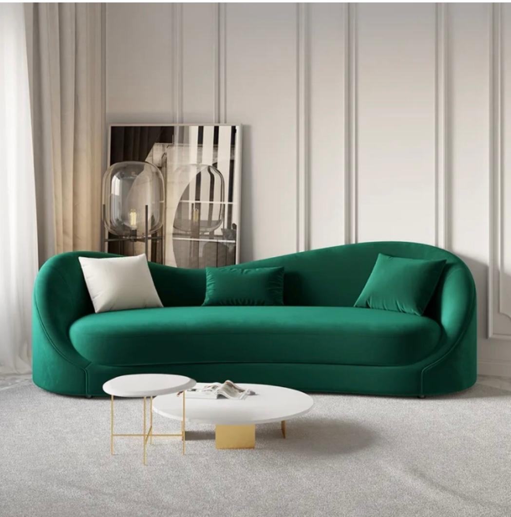 Modern Curved Velvet Sofa – 3 Seater (Emerald Green)