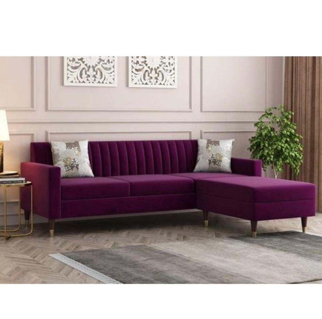 Modern Velvet L-Shape Sofa (Royal Plum)