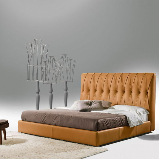 Contemporary Tan Leather Bed – Classic Comfort Series