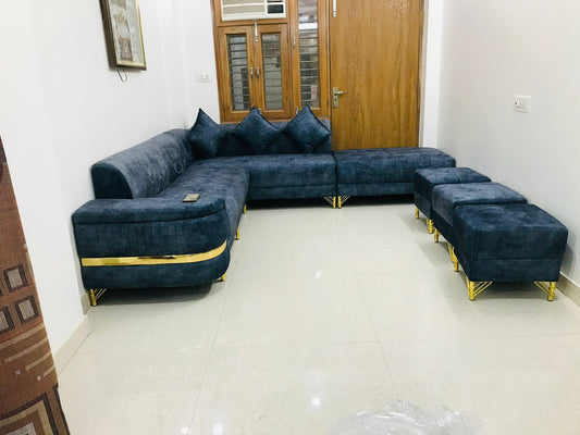 Luxury Navy Blue Velvet Sofa Set (7-Seater)