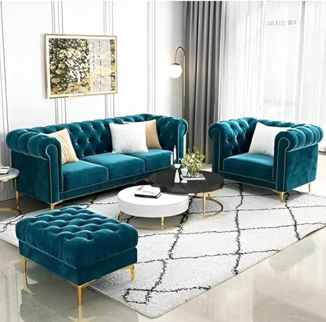 Royal Teal Velvet Sofa Set (3+1+1)