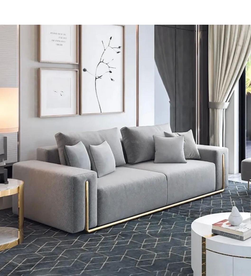 Luxury Grey Modern Sofa with Golden Frame