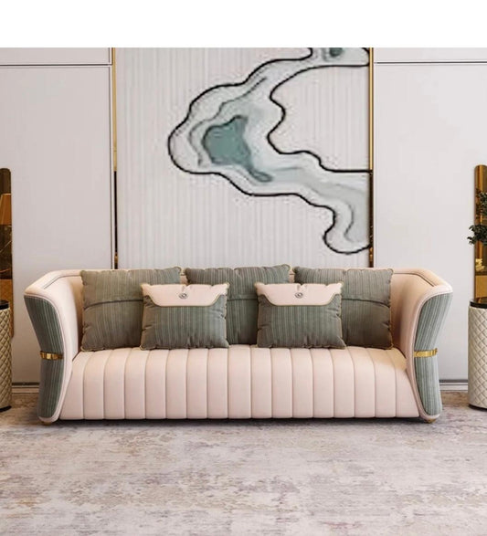 Luxury Cream & Sage Sofa – Designer Modern Comfort Collection