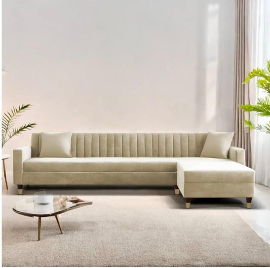 Elegant Beige L-Shape Sofa – Modern Minimalist 5-Seater Comfort