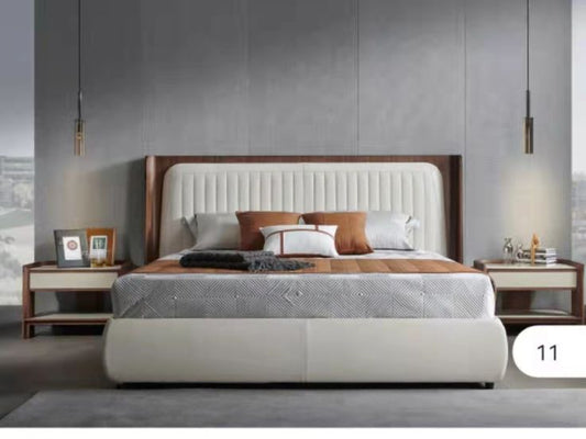 Modern Wooden Bed with Side Tables